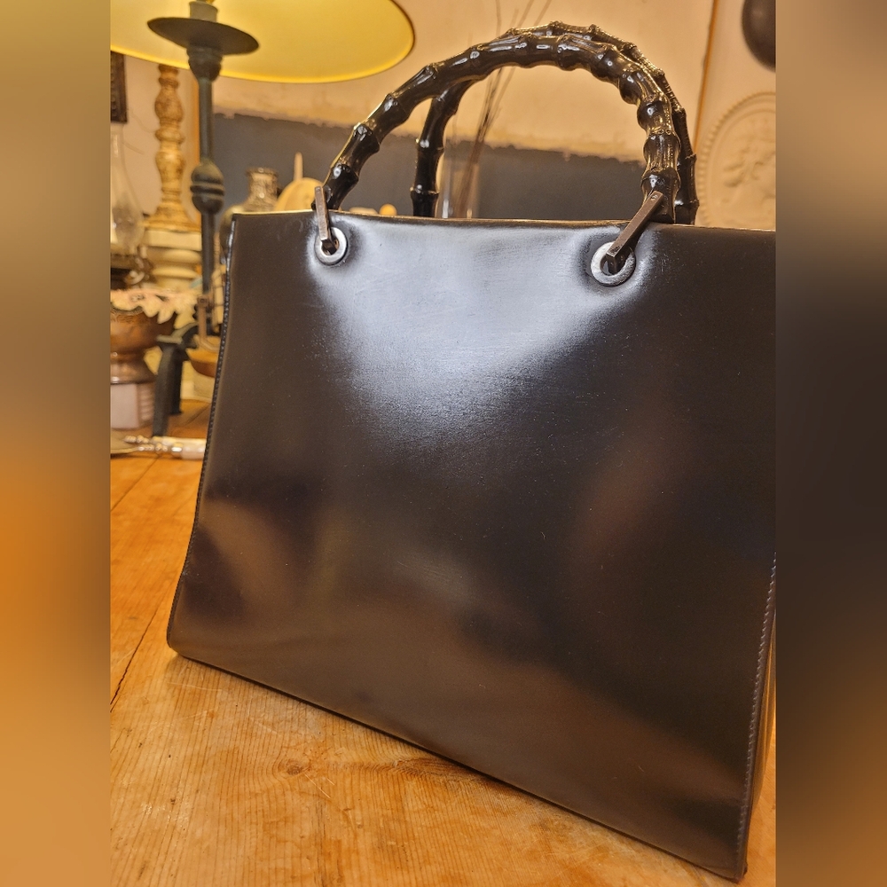 Gucci Bamboo Black Large Leather Handbag Tom Ford Era - Picture 2 of 7